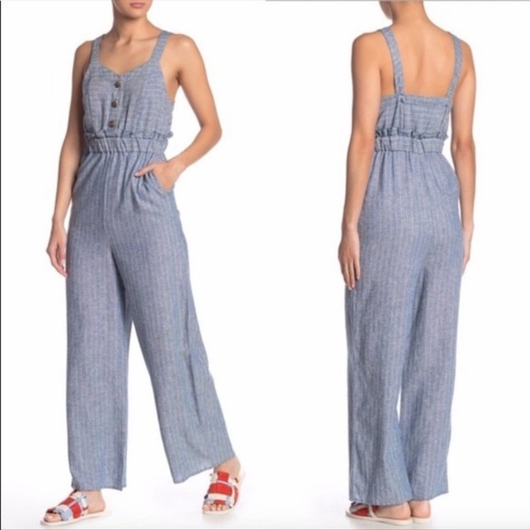 Romeo & Juliet Couture Pants - Romeo + Juliette Couture Linen Blend Jumpsuit Size Small Blue/Ivory NWT